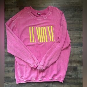 Pink and yellow, thin, ribbed crew neck